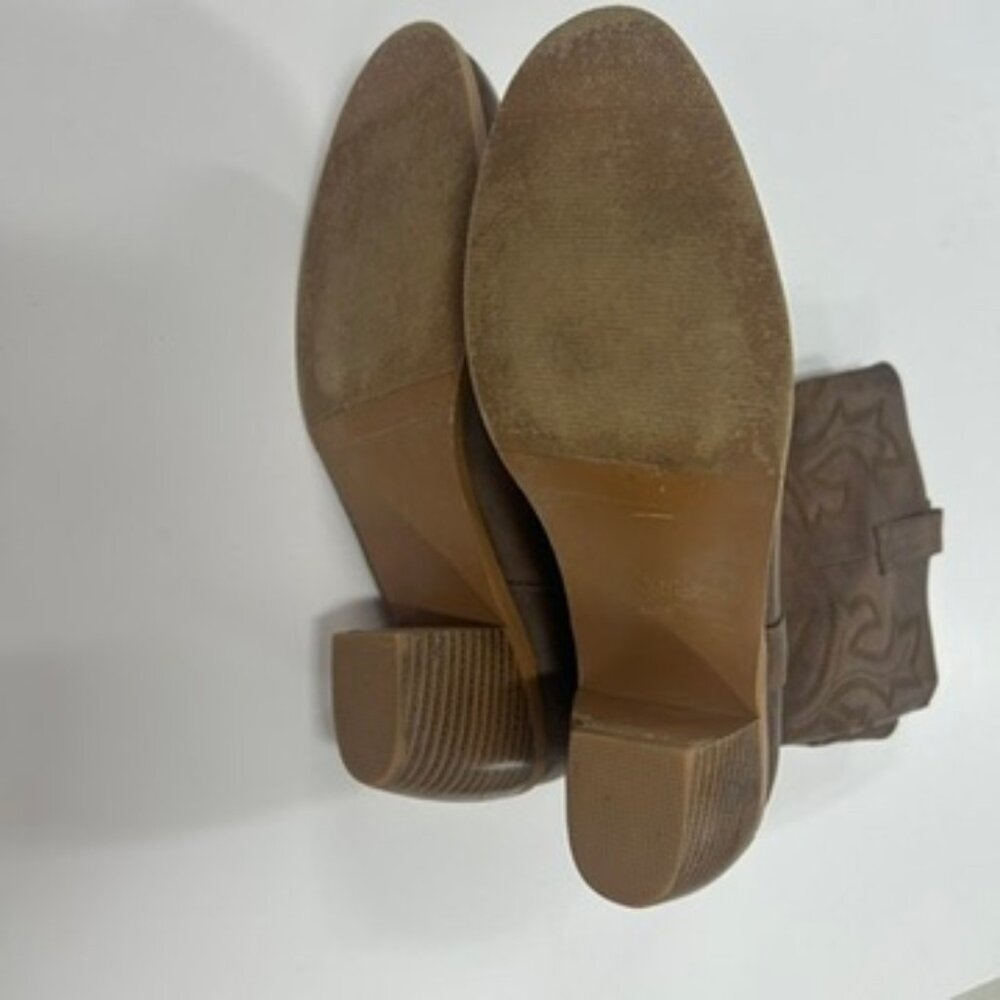 Brown Western Cowboy Boots Size‎ 39.5 / 9.5 Harness Mid Calf Stacked Heel - Picture 5 of 8